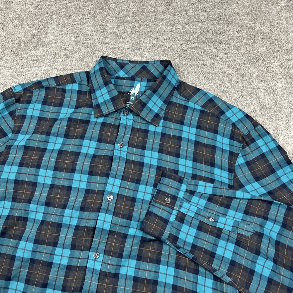 Johnnie O Shirt Men XL Button Up Featherweight Blue Plaid Business Casual Cotton